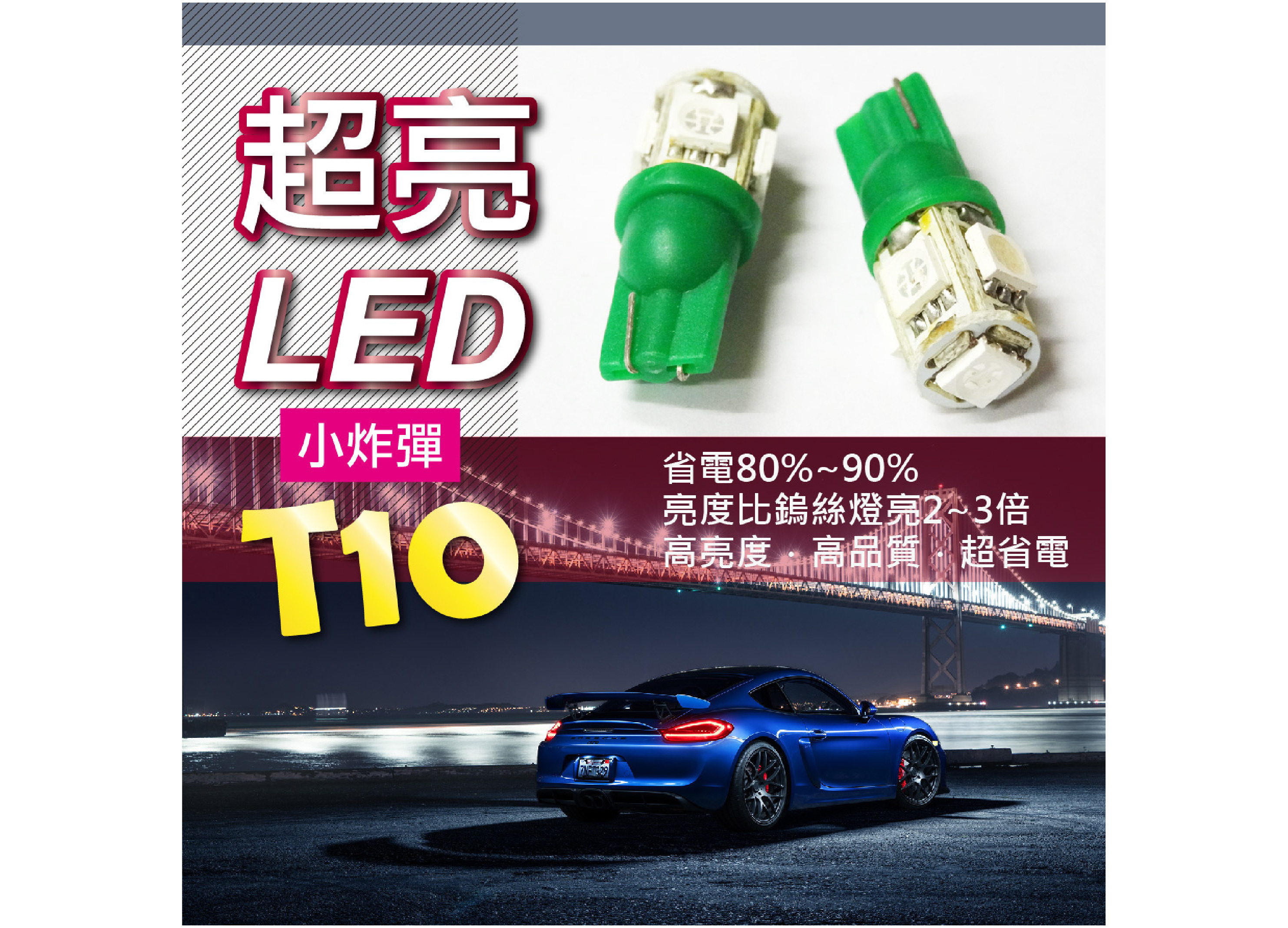 【車用LED燈 T10款】高亮度 高品質 超省電 超亮炸彈燈 (一對兩入)
